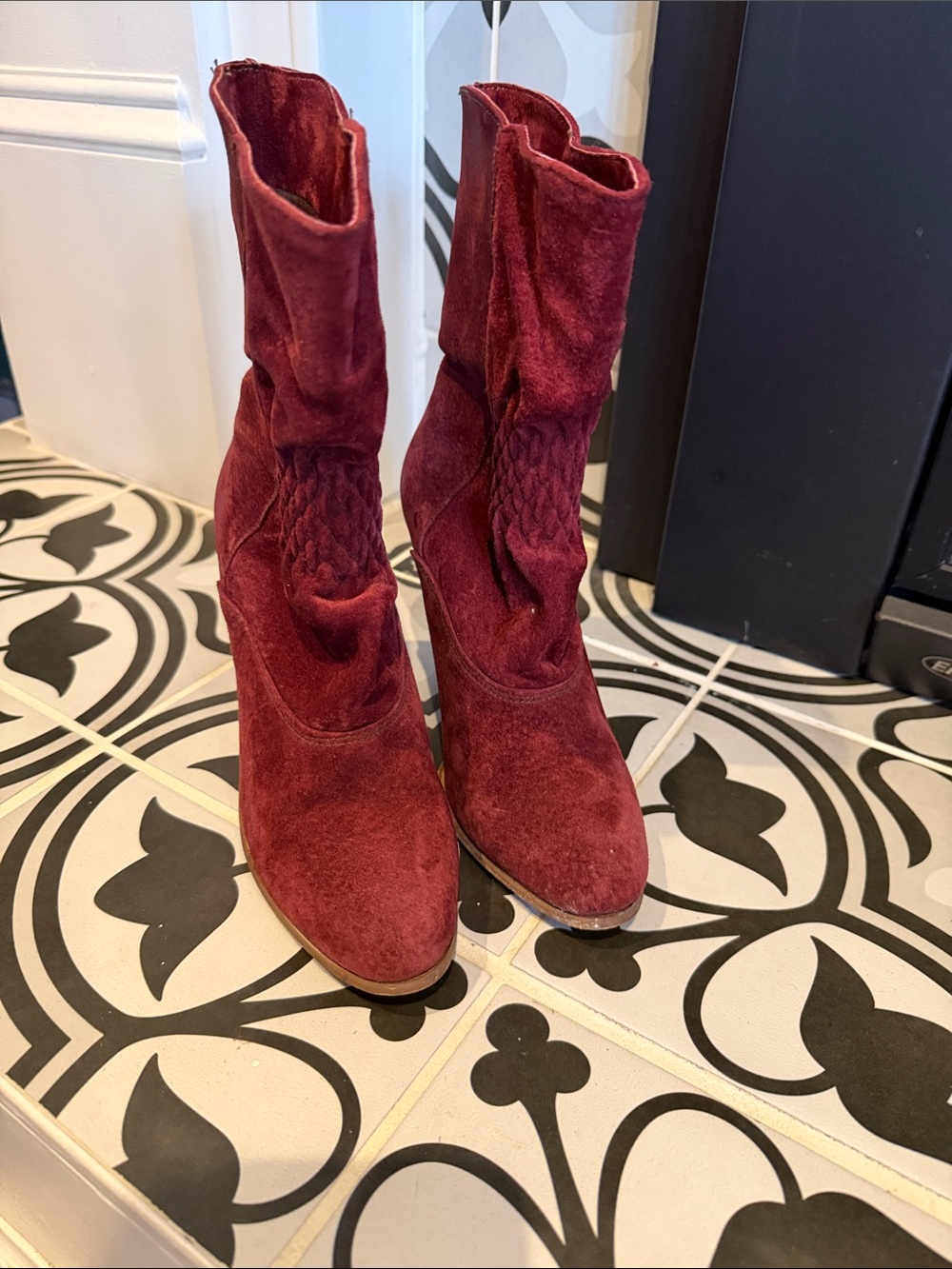 Burgundy Suede Mid-Calf Boots
